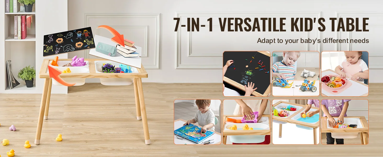 SucceBuy Wooden Sensory Table for Kids Activity with 3 Foldable Storage Bins & Double-Sided Board Indoor/Outdoor for Studying