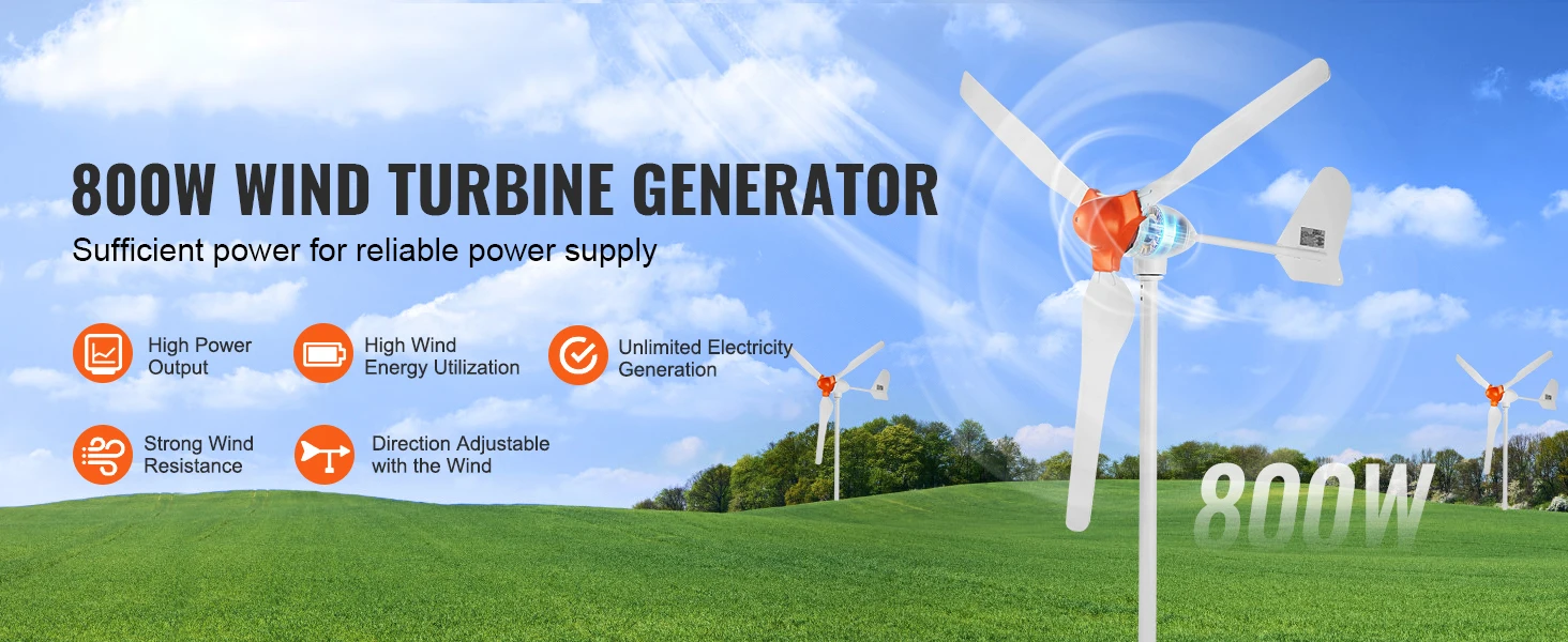 SucceBuy Wind Turbine Generator 12 V 500W/800W Wind Turbine Wind Power Generator with MPPT Controller Suitable for Farm Home RVs