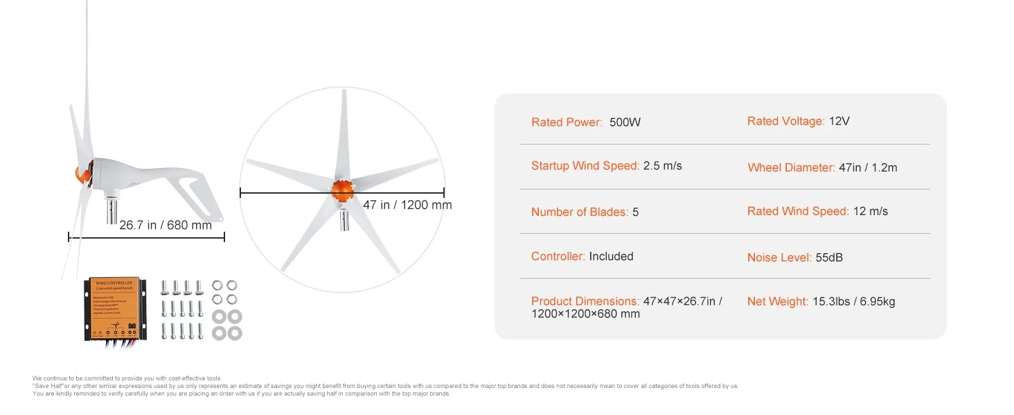 SucceBuy Wind Turbine Generator 12 V 500W/800W Wind Turbine Wind Power Generator with MPPT Controller Suitable for Farm Home RVs