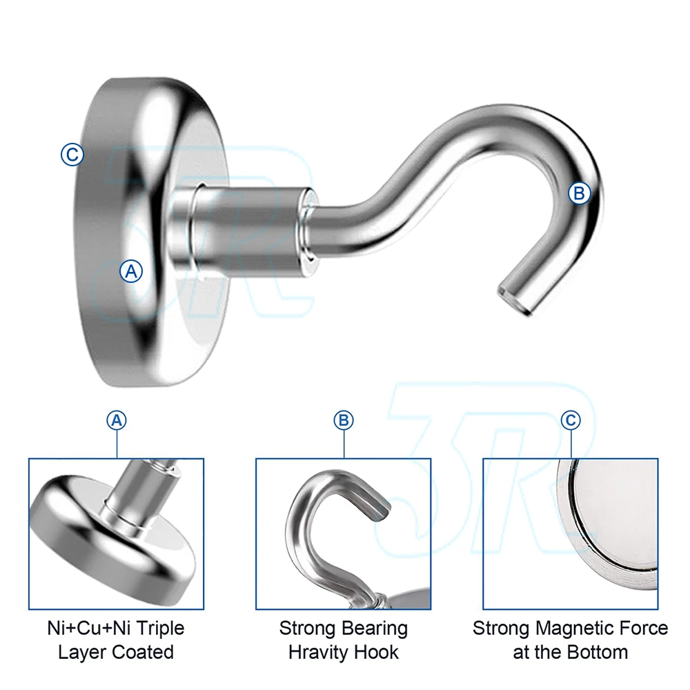 6x 12Lb Magnet Hanging Hooks Rare Earth Neodymium Strong Magnetic Hanger Holder