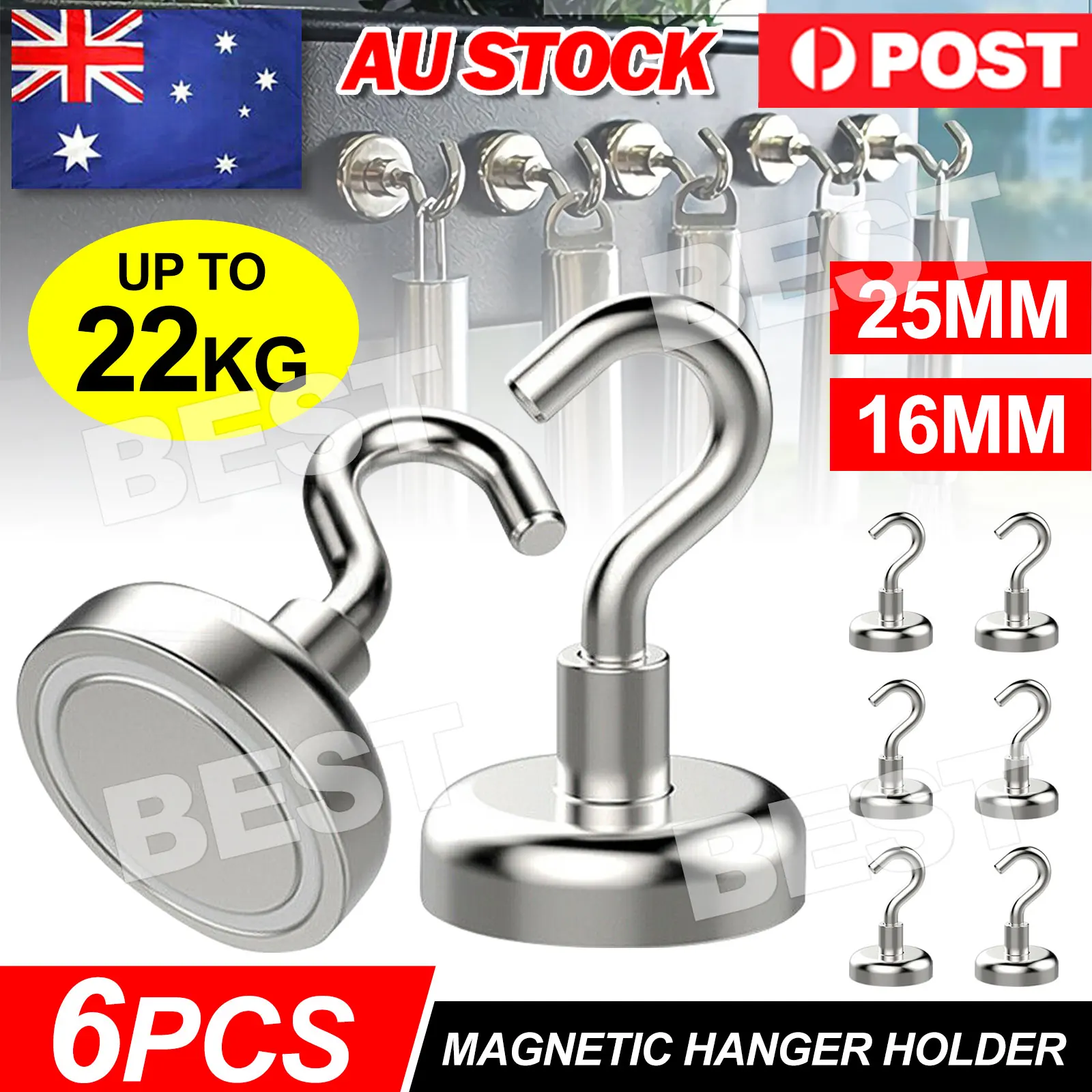 6x 12Lb Magnet Hanging Hooks Rare Earth Neodymium Strong Magnetic Hanger Holder