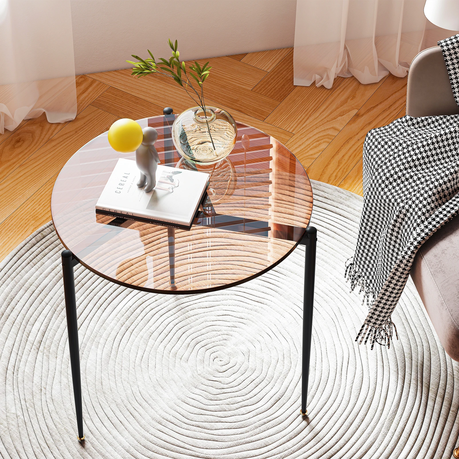 Coffee Table Round Side Table Sofa Table Coffee Table Metal Luxury Glass Table 50cm