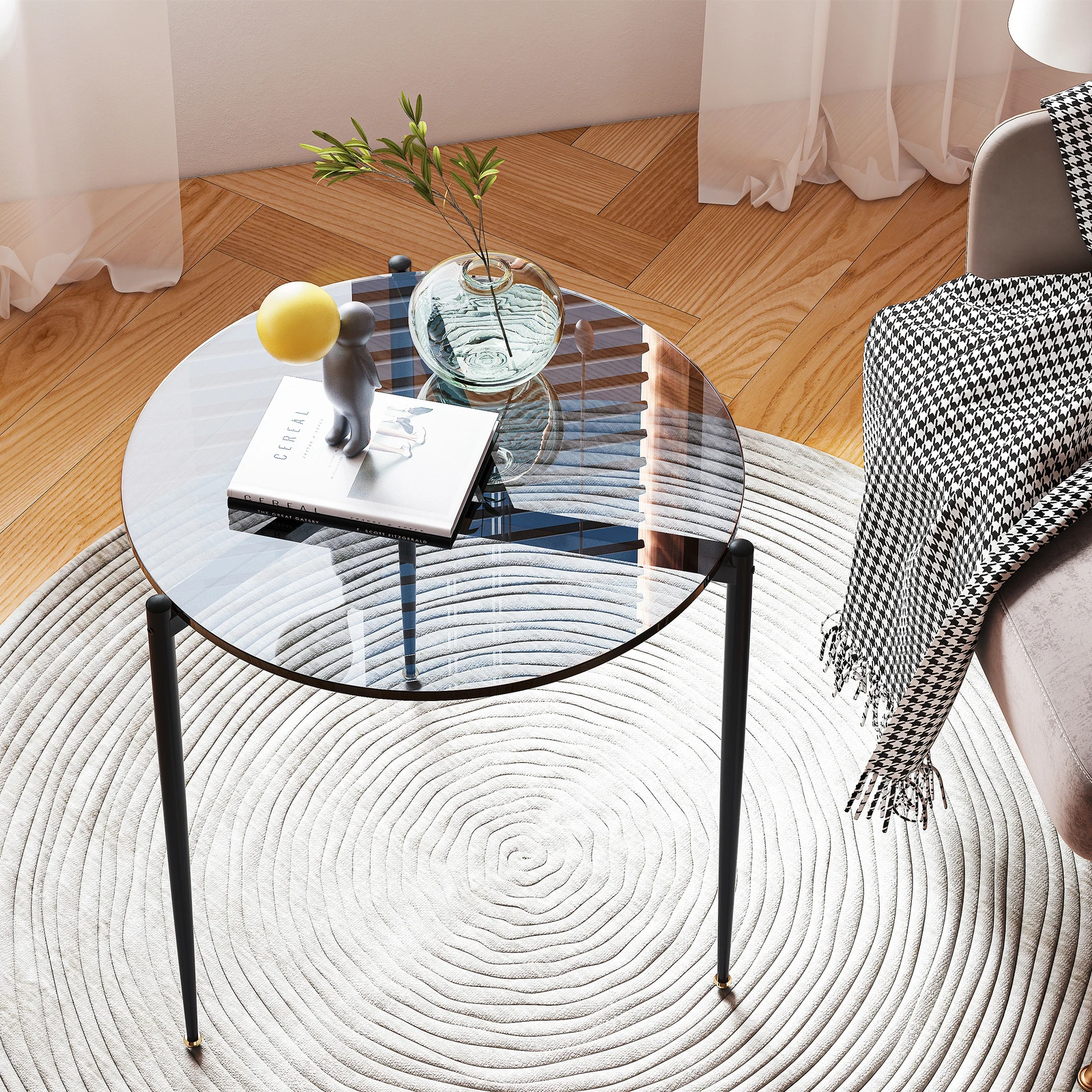 Coffee Table Round Side Table Sofa Table Coffee Table Metal Luxury Glass Table 50cm