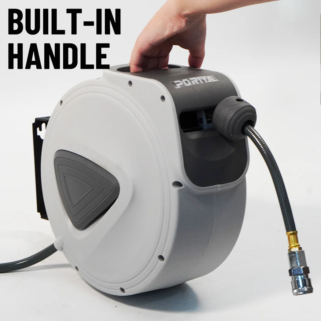 PORIYA 10m/20m Air Hose Reel with Quick Fitting Wall Mounted Auto Rewind Any Position Stop