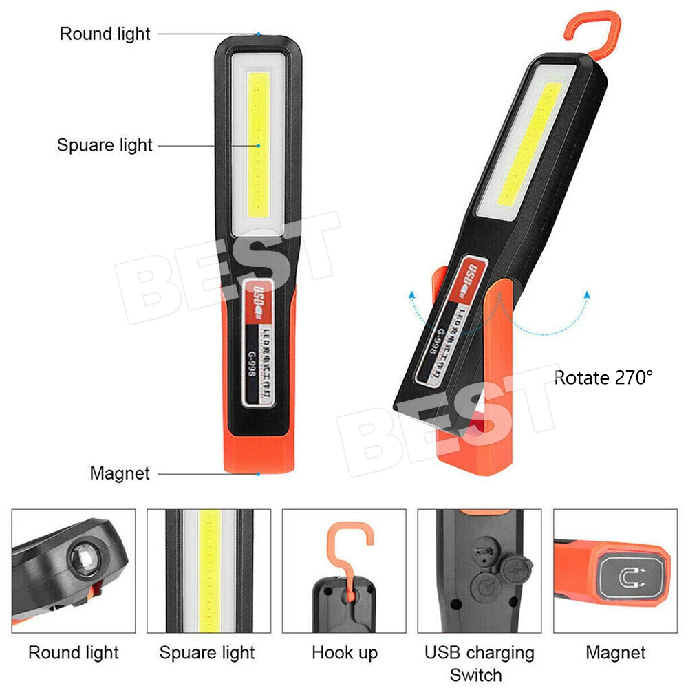 1/2 Pcs Rechargeable LED Magnetic Work Light Cordless COB Inspection Lamp Torch