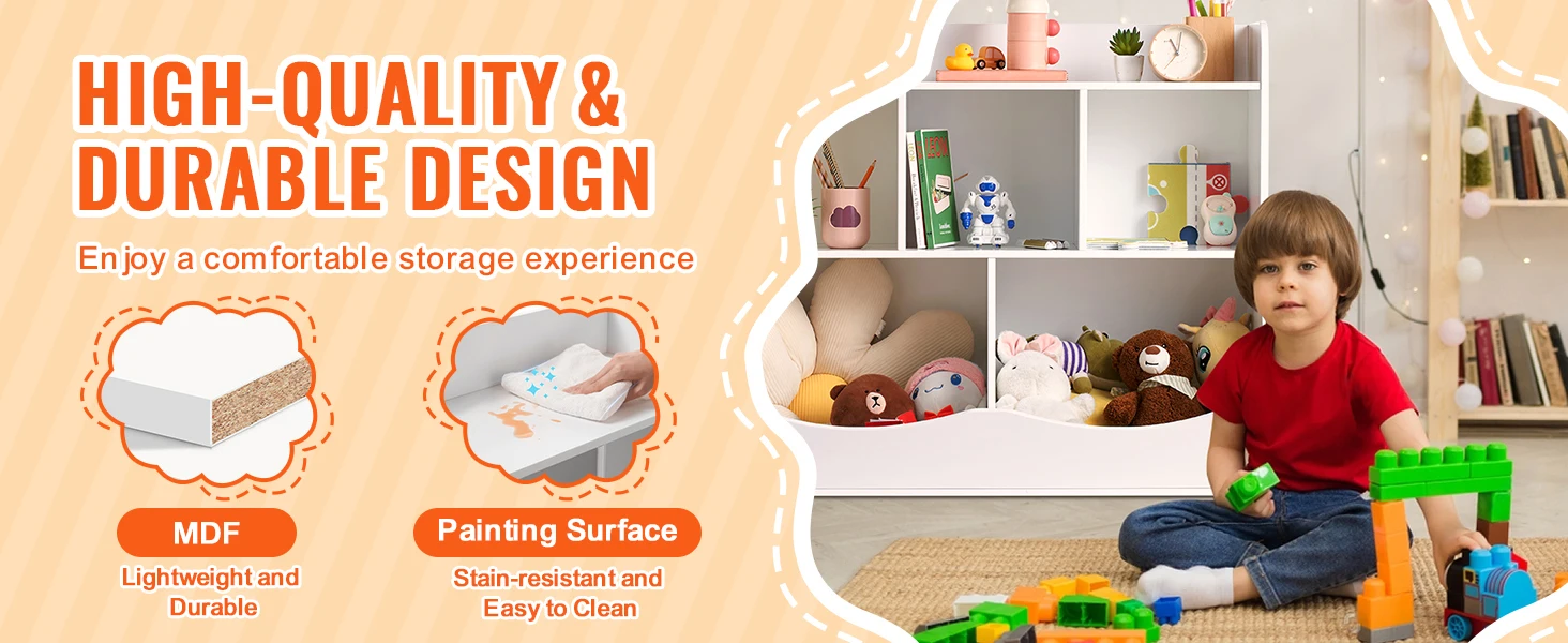 SucceBuy Kid Storage Cubby Toy Storage Organizer with Bookshelf Children Book Toy Shelf for Kids Room Playroom Kindergarten