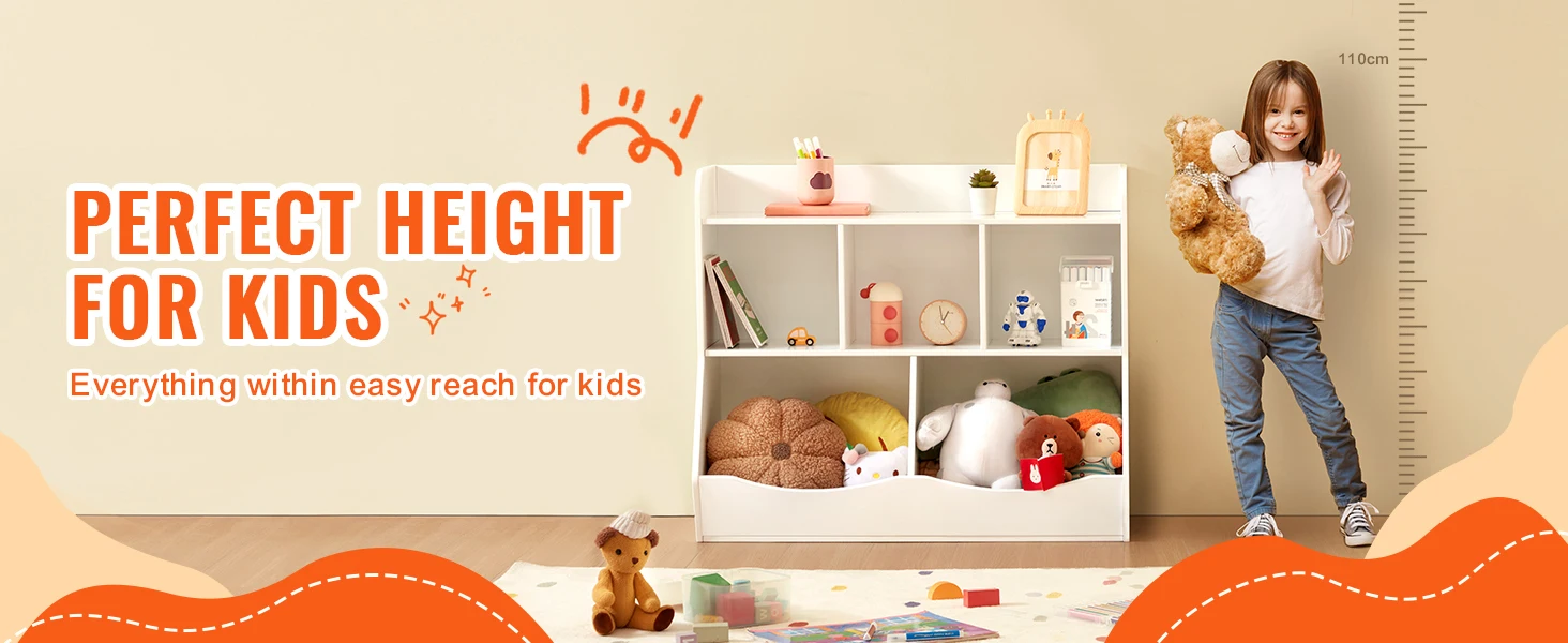 SucceBuy Kid Storage Cubby Toy Storage Organizer with Bookshelf Children Book Toy Shelf for Kids Room Playroom Kindergarten