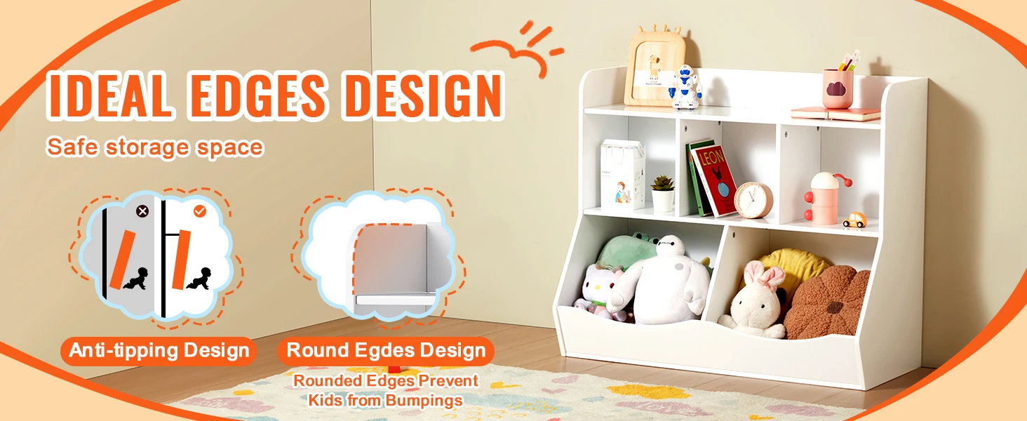 SucceBuy Kid Storage Cubby Toy Storage Organizer with Bookshelf Children Book Toy Shelf for Kids Room Playroom Kindergarten