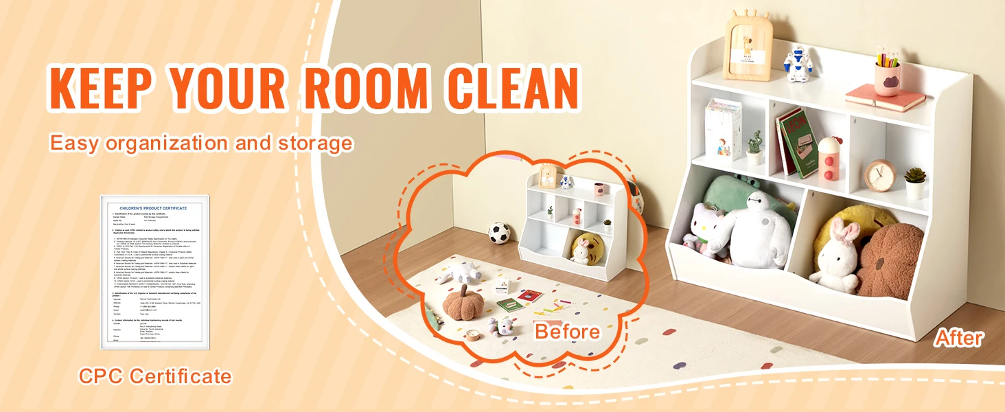 SucceBuy Kid Storage Cubby Toy Storage Organizer with Bookshelf Children Book Toy Shelf for Kids Room Playroom Kindergarten
