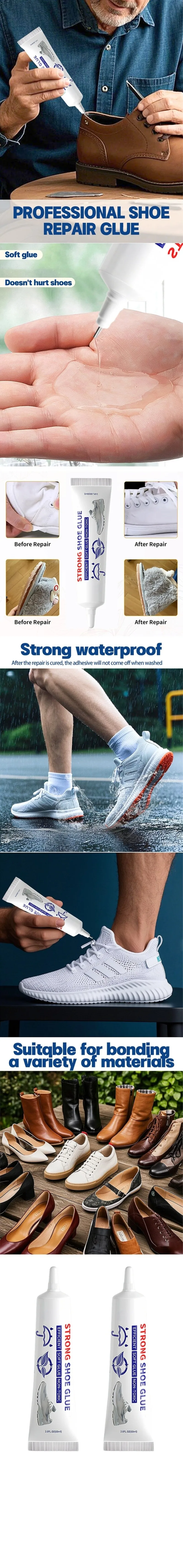 60ml Super Strong Shoe-Repairing Adhesive Waterproof Fast Cure Elastic Bond Universal Sealant Extreme Weather Shoe Glue Repair
