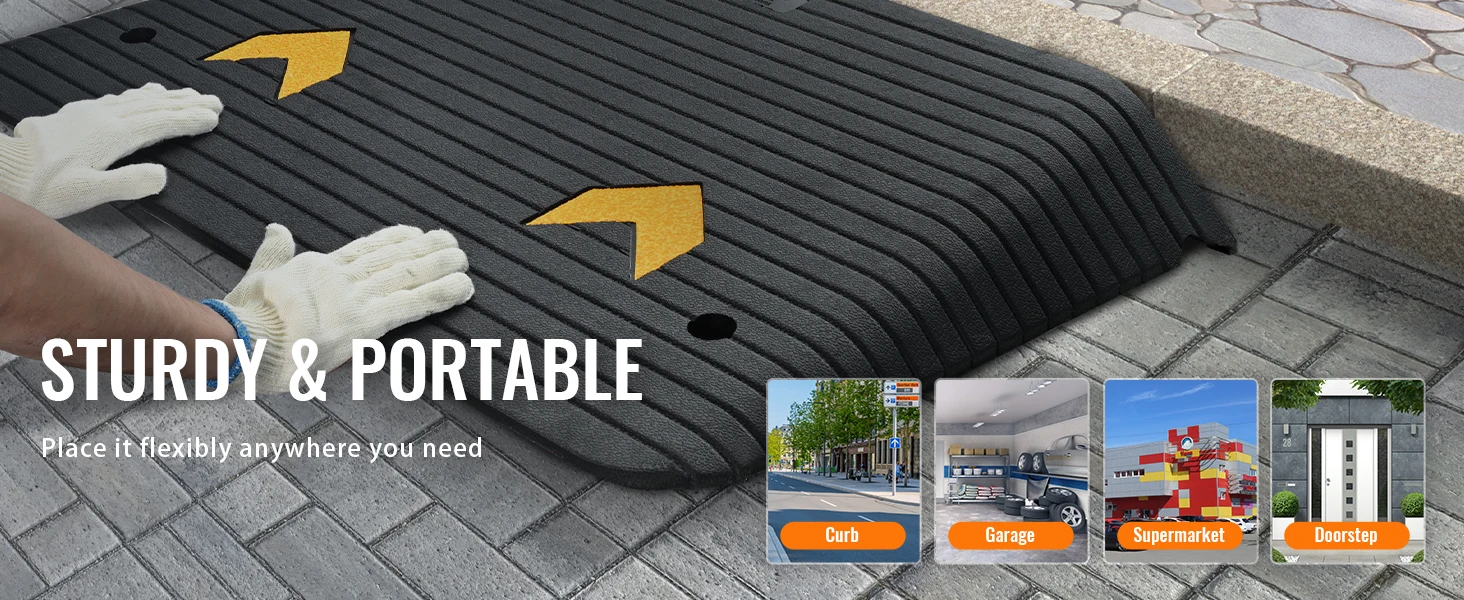 SucceBuy Multi Size Driveway Curb Ramps Portable Non-Slip Lightweight Rubber Threshold Car Ramp for Wheelchair Scooter