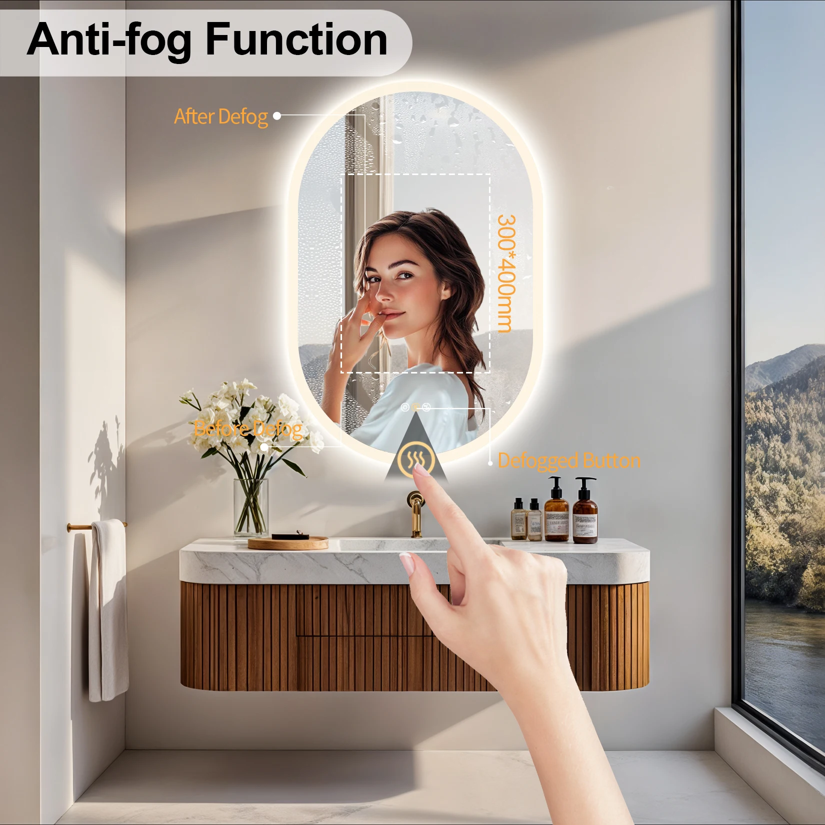 Led Bathroom Mirror 900x600mm Oval Illuminated Wall Vanity Mirror w Bluetooth, 3 Colors Change, Temperature, Defogging Functions