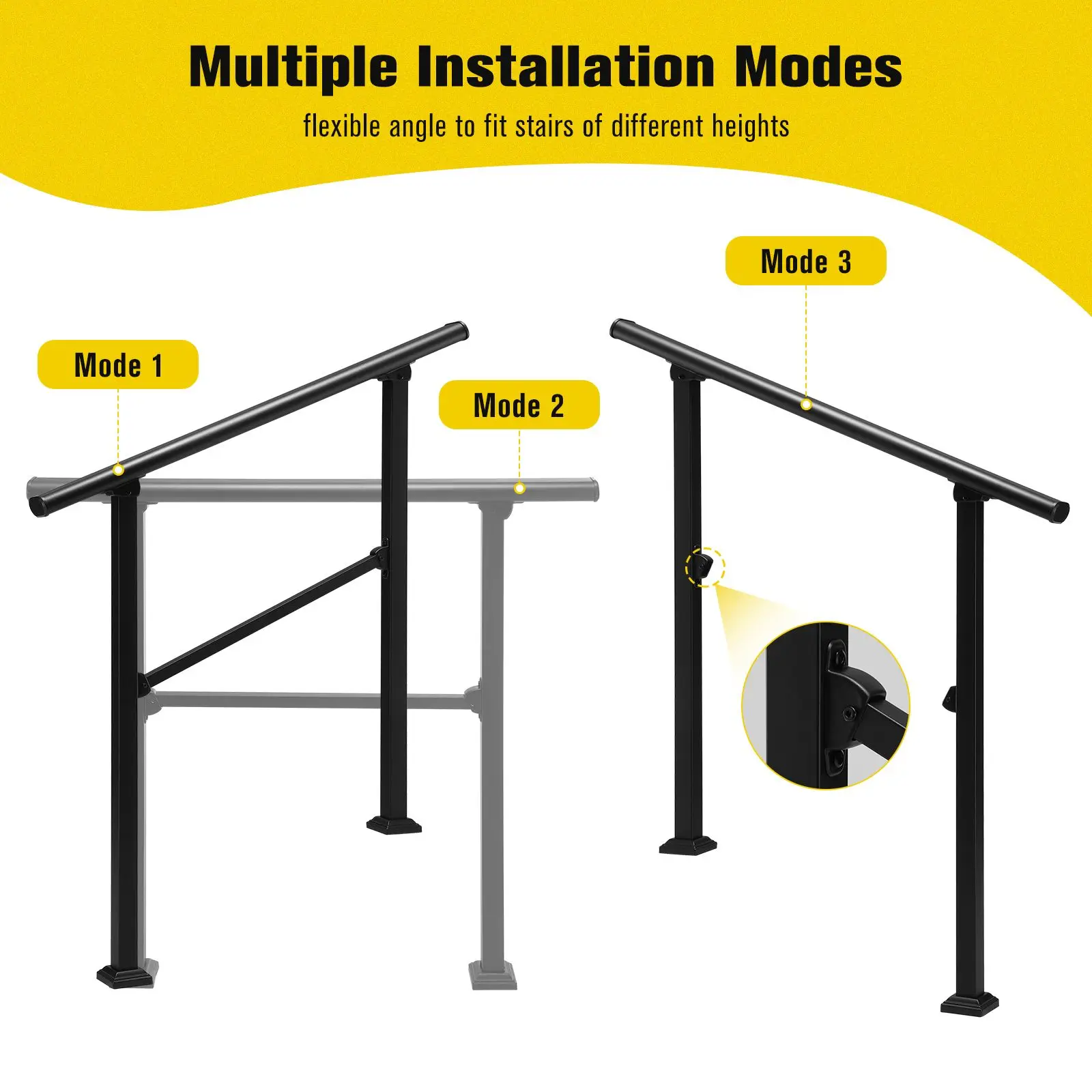 OGL Stair Handrails Outdoor Steps Rail 2-3 Step Staircase Safety Railings Fence Indoor Concrete Balcony Porch Deck 97x102.5cm