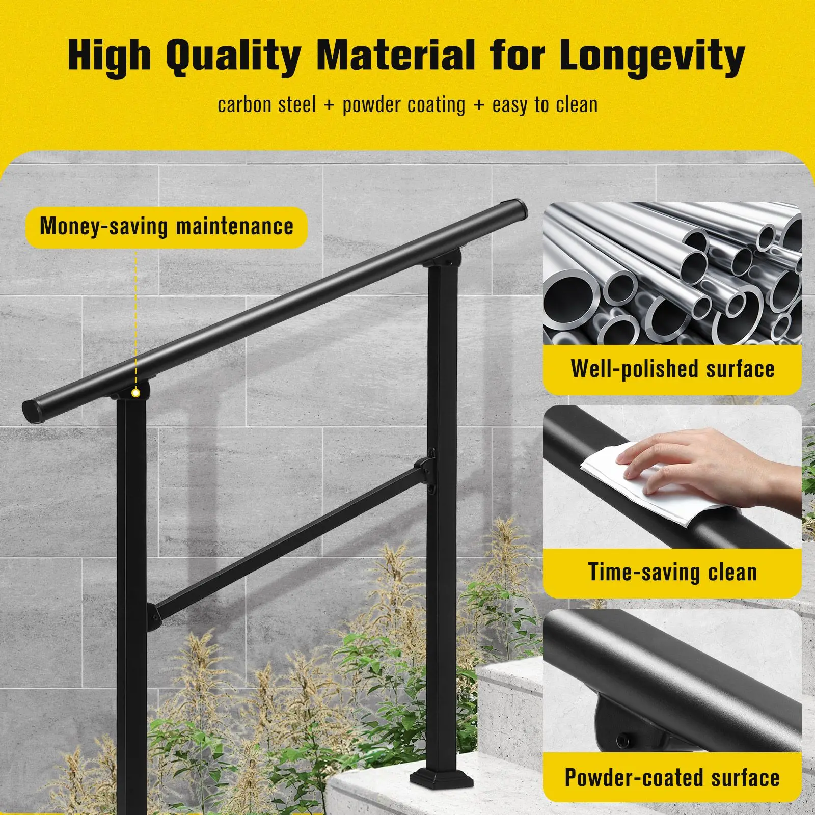 OGL Stair Handrails Outdoor Steps Rail 2-3 Step Staircase Safety Railings Fence Indoor Concrete Balcony Porch Deck 97x102.5cm