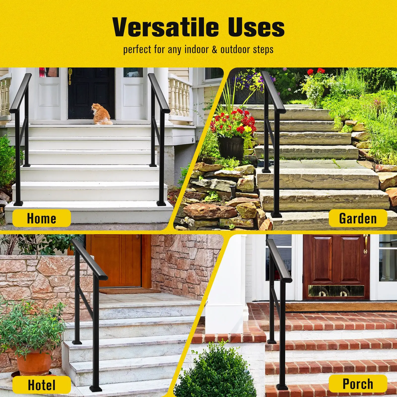 OGL Stair Handrails Outdoor Steps Rail 2-3 Step Staircase Safety Railings Fence Indoor Concrete Balcony Porch Deck 97x102.5cm