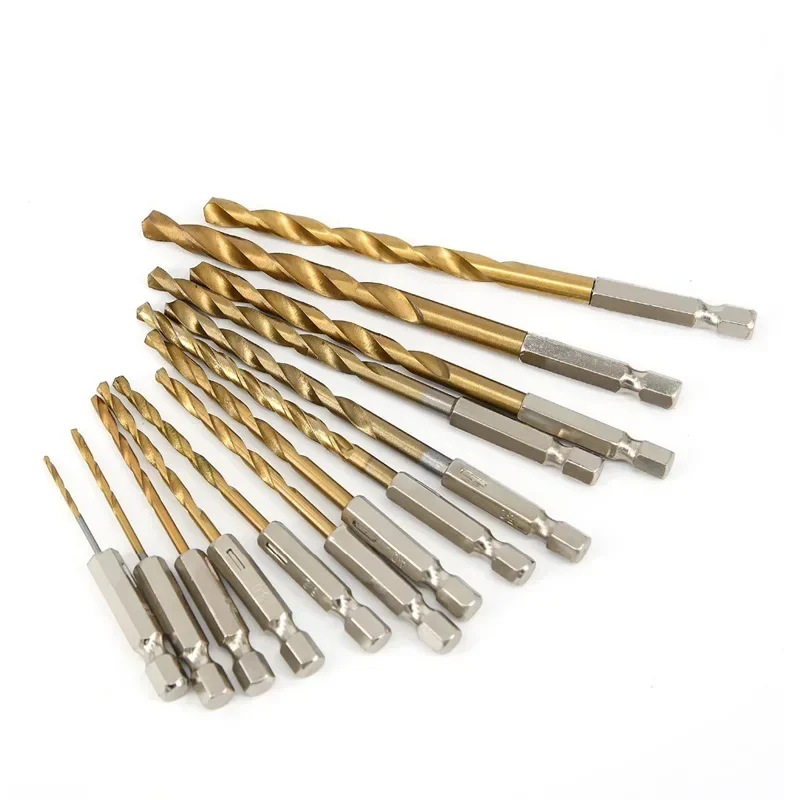 13/16Pcs HSS High Speed Steel Titanium Coated Drill Bit Set 1/4 Hex Shank 1.5mm-6.5mm Hexagonal Handle Twist Drill