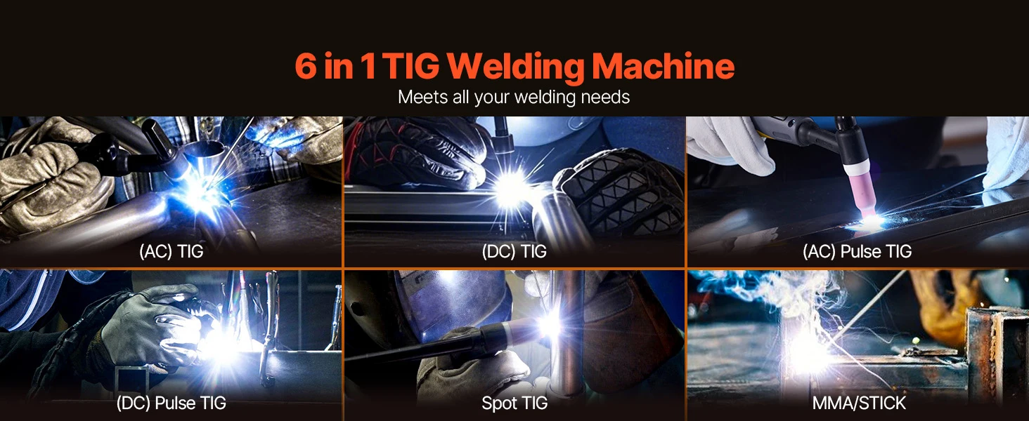 succebuyTIG Welder225A6-In-1 Aluminum Welding Machine AC TIG/DC Pulse Spot/MMA Dual Voltage Electric Welder with IGBT Inverter