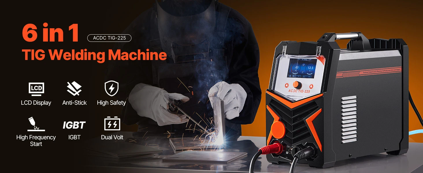 succebuyTIG Welder225A6-In-1 Aluminum Welding Machine AC TIG/DC Pulse Spot/MMA Dual Voltage Electric Welder with IGBT Inverter