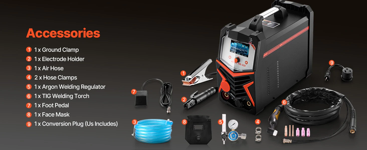 succebuyTIG Welder225A6-In-1 Aluminum Welding Machine AC TIG/DC Pulse Spot/MMA Dual Voltage Electric Welder with IGBT Inverter