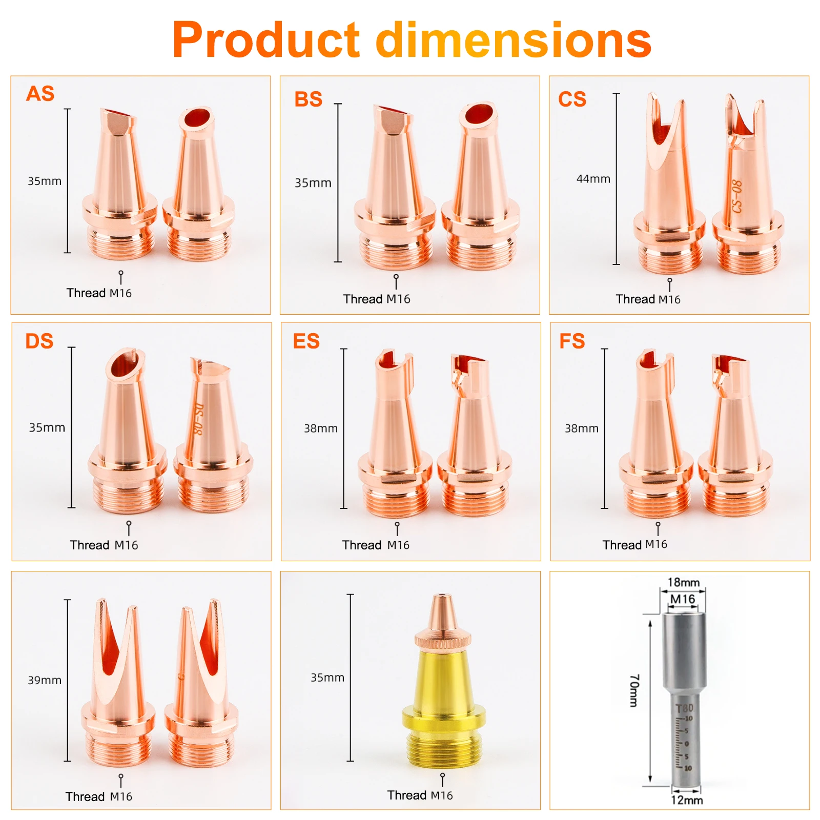 M16 Laser Welding Nozzle Wire Feed Nozzles AS-12 BS-16 for SUP Laser Welding machine SUP23T HW980 4 IN 1 Welding Head 1 Set