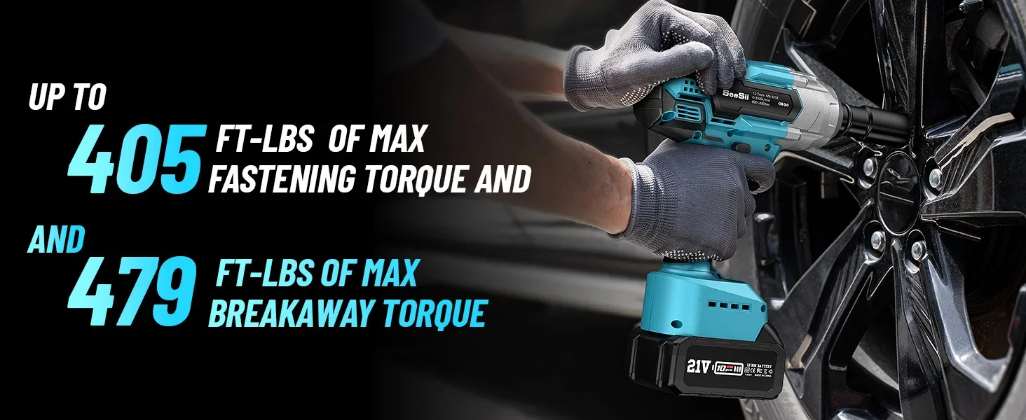 Seesii Cordless Impact Wrench 1/2 inch Brushless Impact Gun Max Torque 650Nm 3300RPM 2x 4.0 For makita Battery Impact Driver