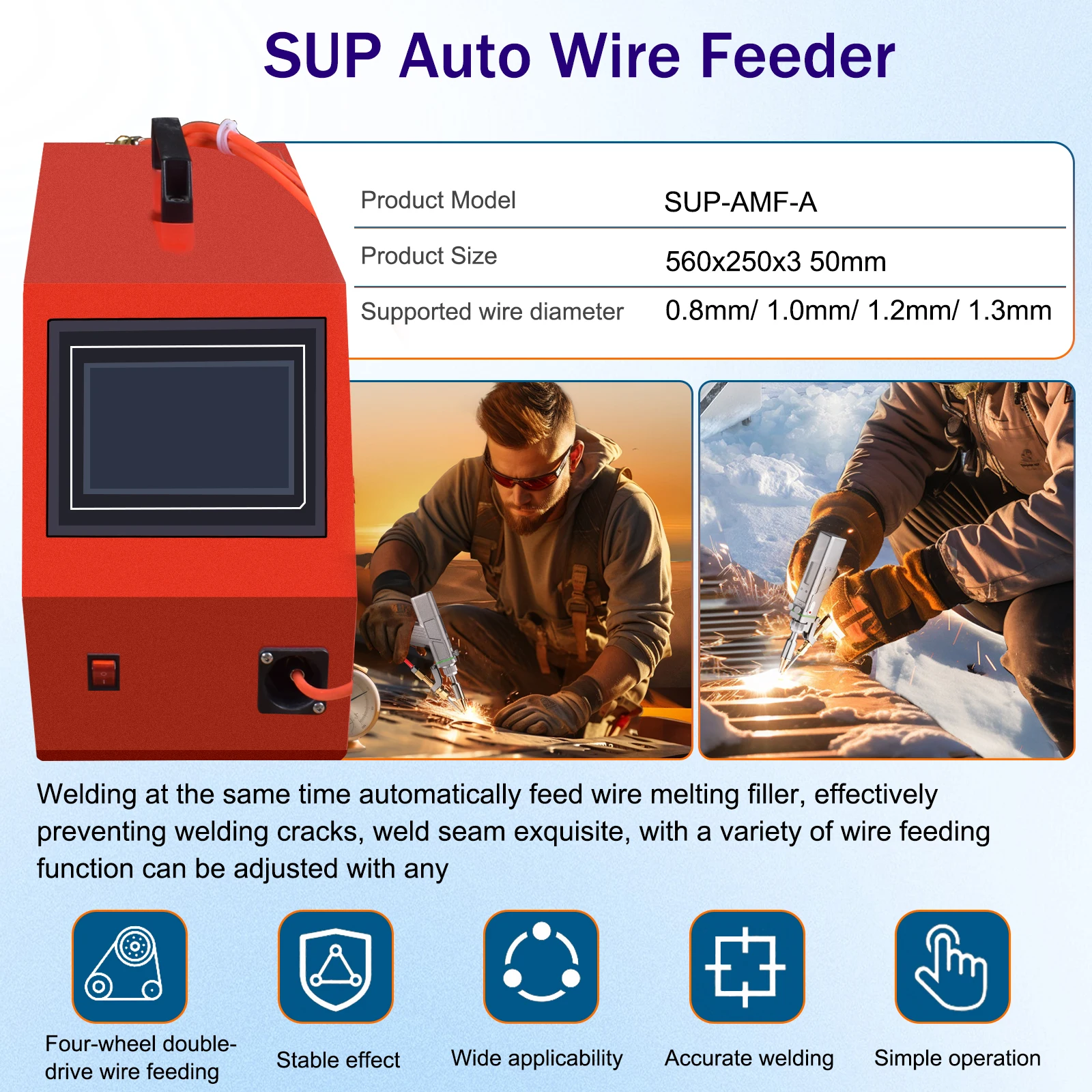1300W Air Cooled 4 in 1 Fiber Laser Welding Machine Portable Metal Welder for Welding Cleaning Cutting Seam Cleaning SUP31F Head