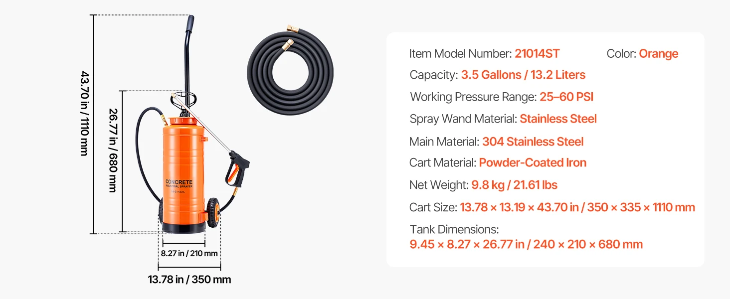 SucceBuy Industrial Concrete Sprayer StainlessSteel Heavy Duty Tri-Poxy Pump Sprayers Brass Nozzles for Construction Lawn&Garden