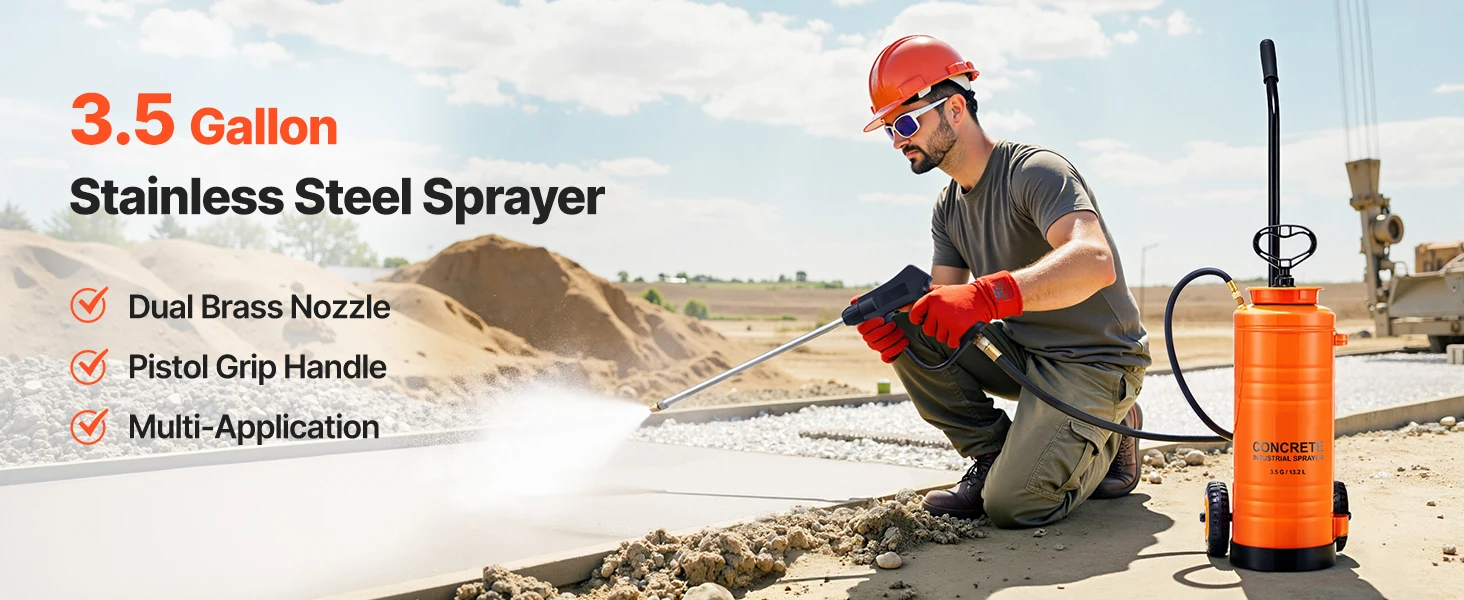 SucceBuy Industrial Concrete Sprayer StainlessSteel Heavy Duty Tri-Poxy Pump Sprayers Brass Nozzles for Construction Lawn&Garden