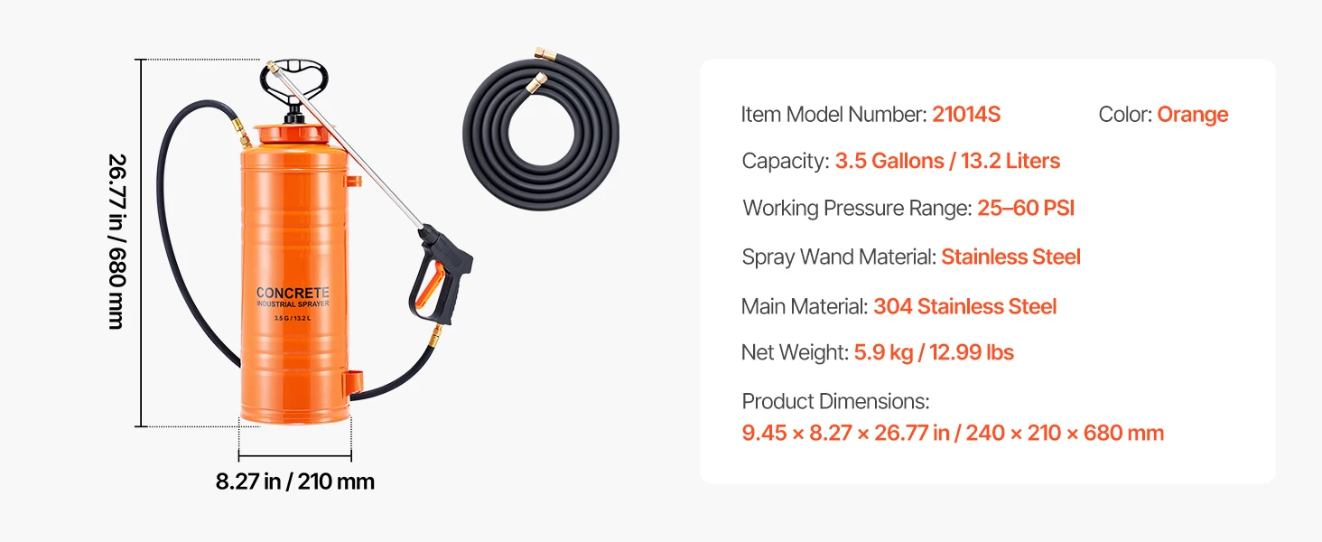 SucceBuy Industrial Concrete Sprayer StainlessSteel Heavy Duty Tri-Poxy Pump Sprayers Brass Nozzles for Construction Lawn&Garden