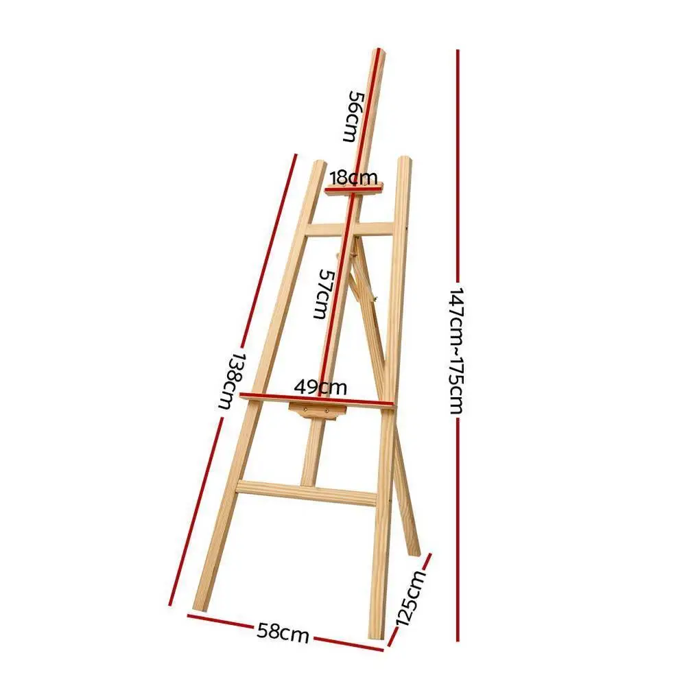 Adjustable Pine Wood Artist Easel 175cm Floor Standing Painting Display Stand