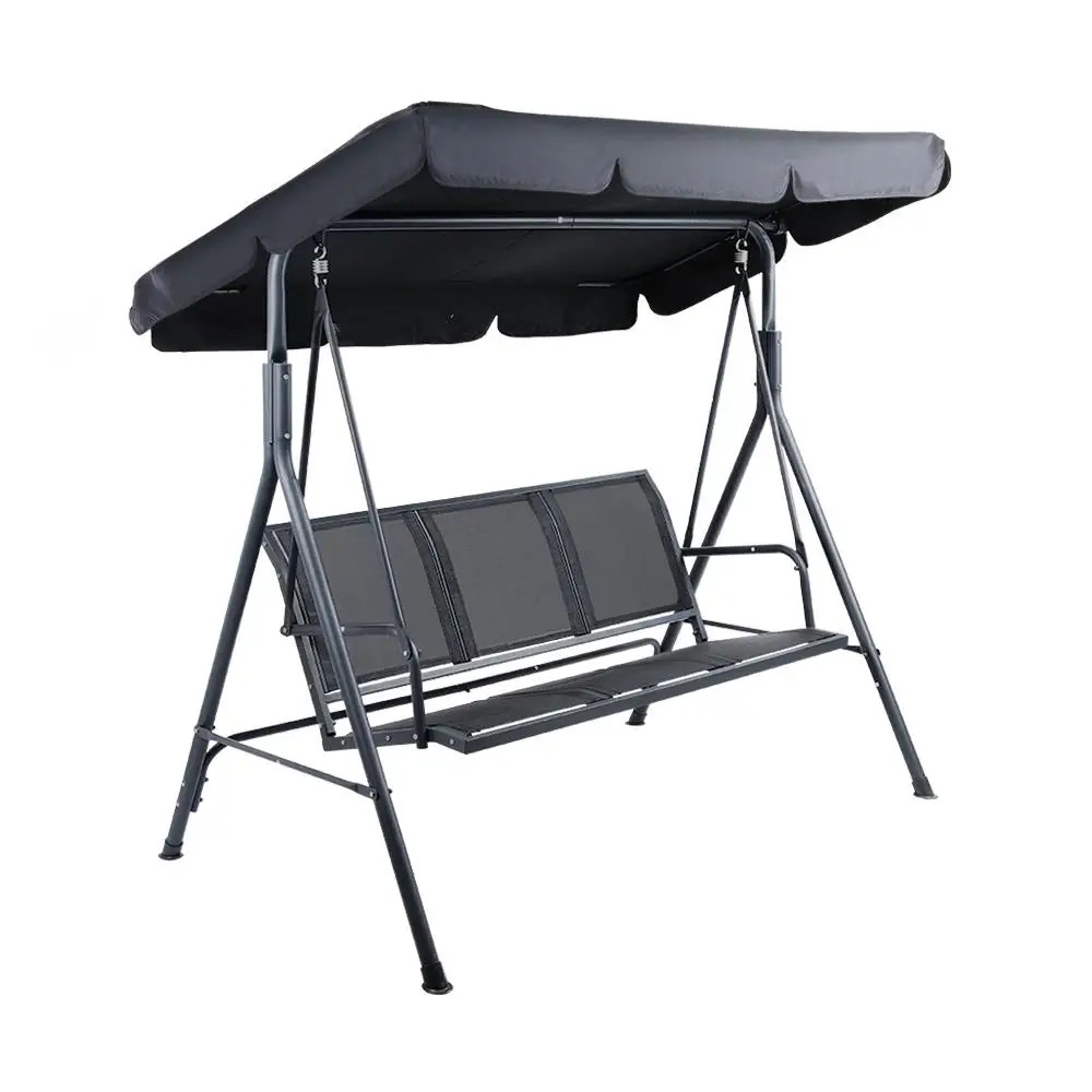 Outdoor Swing Chair Garden Bench Canopy 3 Seater Mesh Black Patio Hanging Seat Furniture