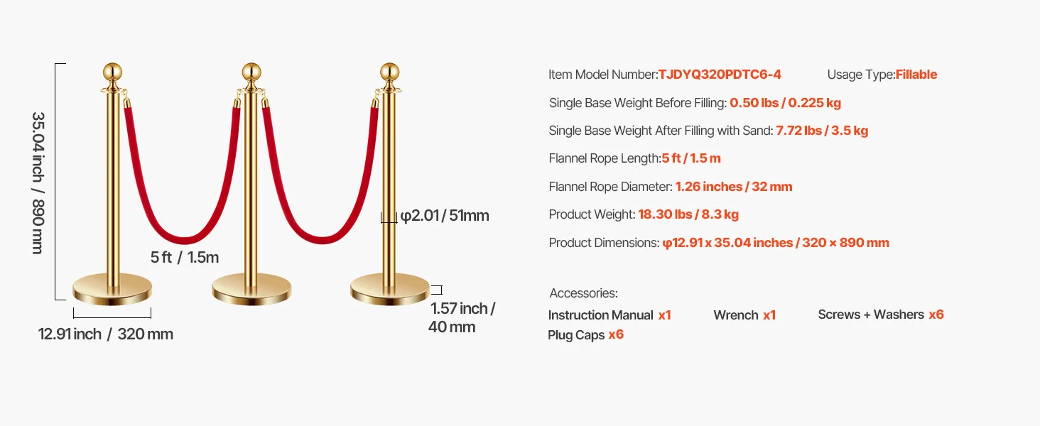 SucceBuy Stanchions 4/6/8Pcs Stainless Steel Post with Fillable Base Red Velvet Ropes & Posts Crowd Control Barriers Stanchions