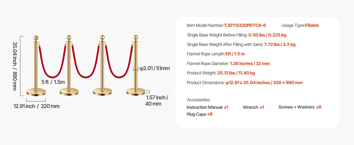 SucceBuy Stanchions 4/6/8Pcs Stainless Steel Post with Fillable Base Red Velvet Ropes & Posts Crowd Control Barriers Stanchions