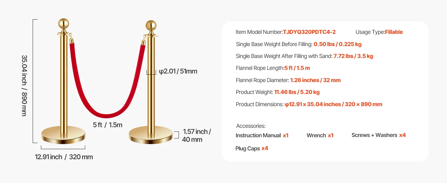 SucceBuy Stanchions 4/6/8Pcs Stainless Steel Post with Fillable Base Red Velvet Ropes & Posts Crowd Control Barriers Stanchions