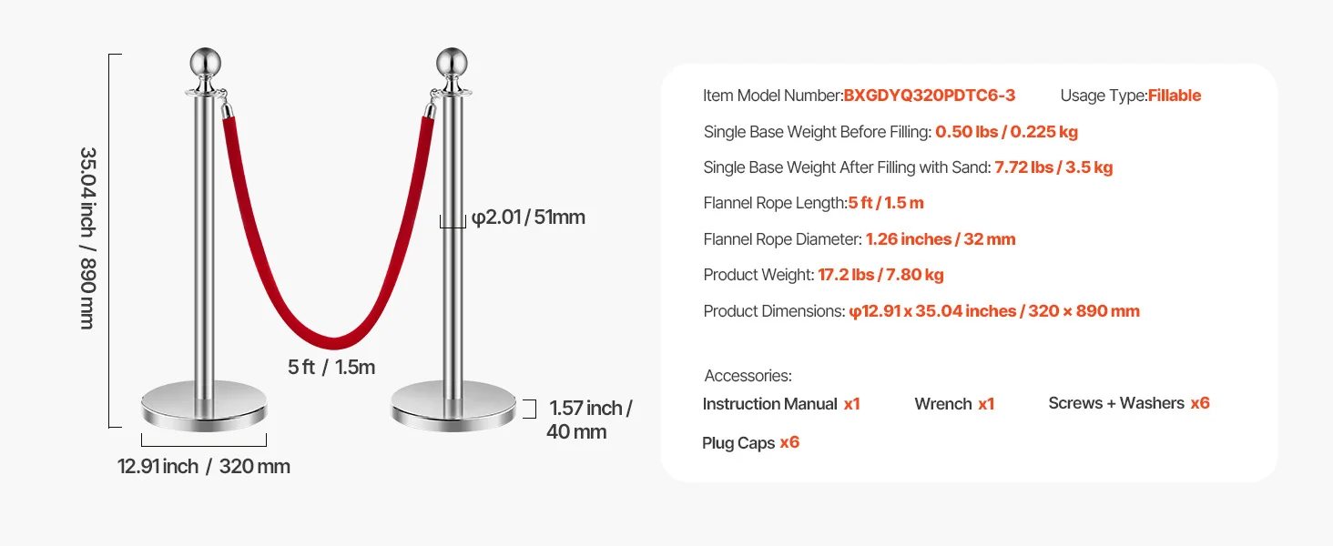 SucceBuy Stanchions 4/6/8Pcs Stainless Steel Post with Fillable Base Red Velvet Ropes & Posts Crowd Control Barriers Stanchions