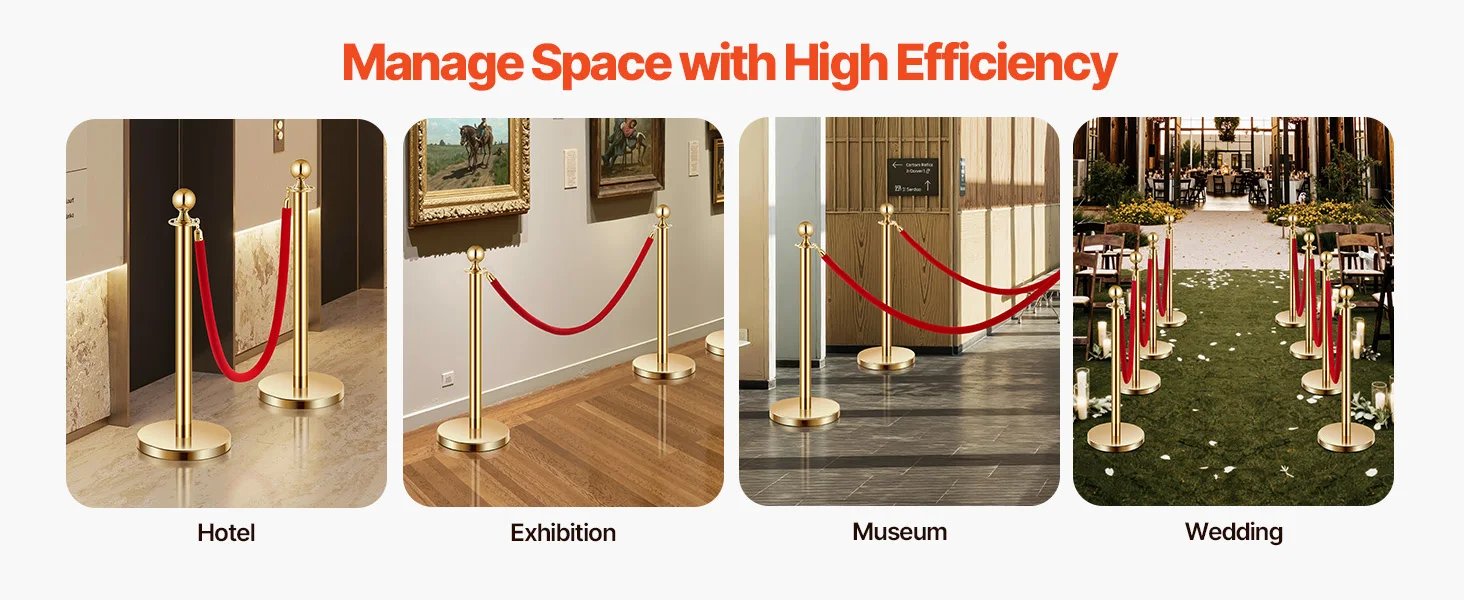 SucceBuy Stanchions 4/6/8Pcs Stainless Steel Post with Fillable Base Red Velvet Ropes & Posts Crowd Control Barriers Stanchions