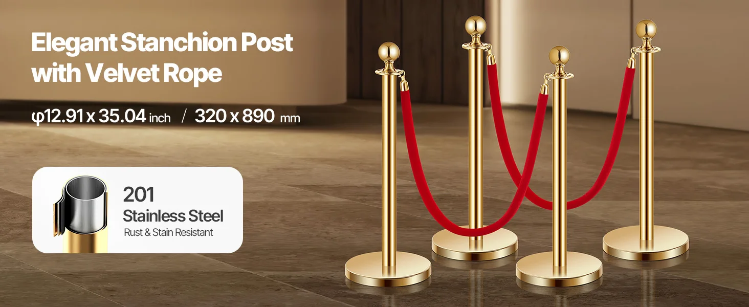 SucceBuy Stanchions 4/6/8Pcs Stainless Steel Post with Fillable Base Red Velvet Ropes & Posts Crowd Control Barriers Stanchions