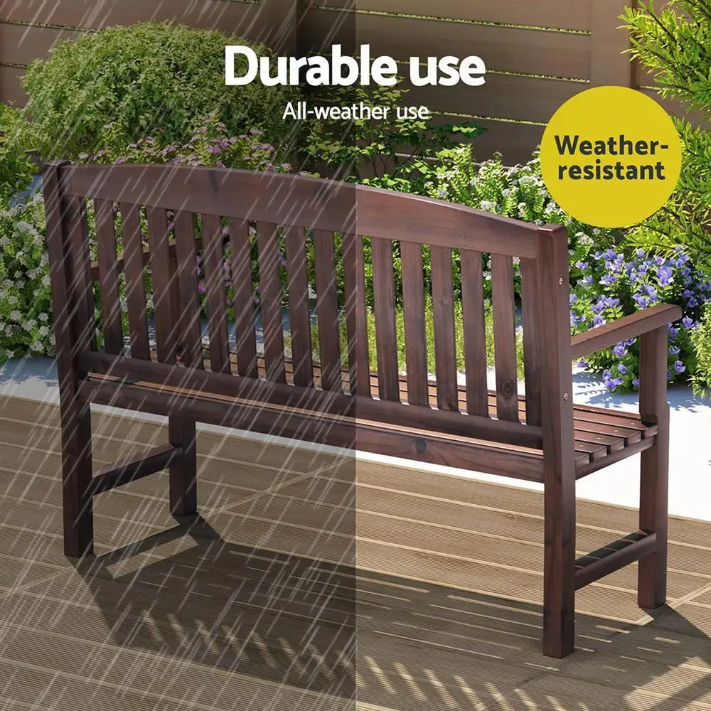 Outdoor Wooden Garden Bench 2 Seater Patio Lounge Chair Brown Outdoor Furniture