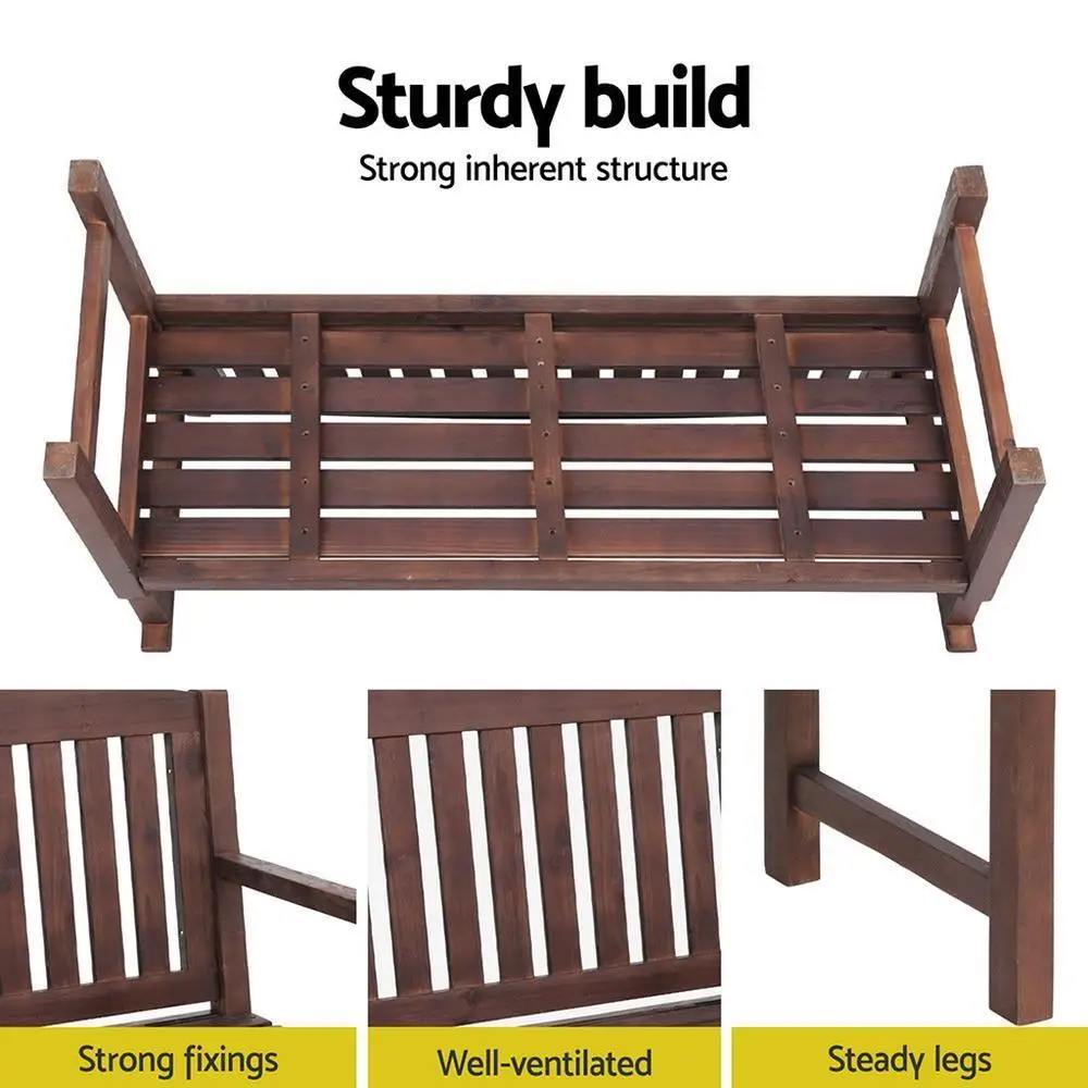 Outdoor Wooden Garden Bench 2 Seater Patio Lounge Chair Brown Outdoor Furniture