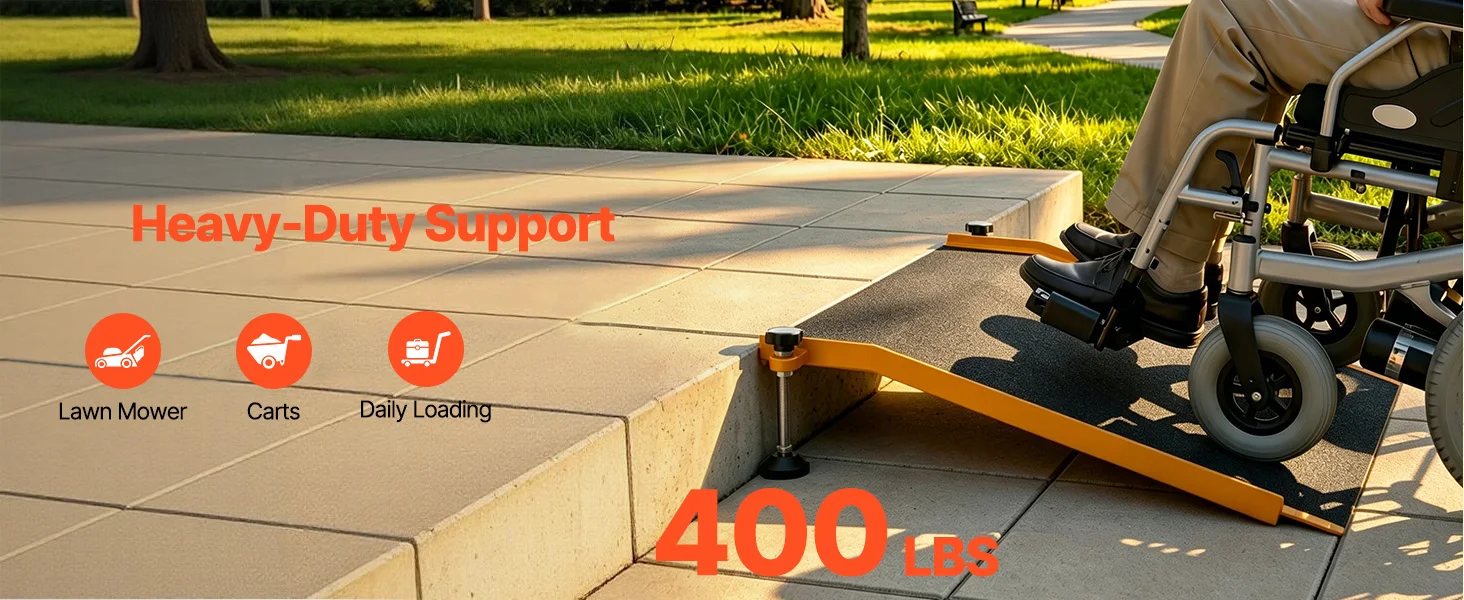 SucceBuy 26x31in Aluminum Door Threshold Ramp 400 lbs Non-Slip Wheelchair Curb Ramps with Adjustable Height for Doorways Carts