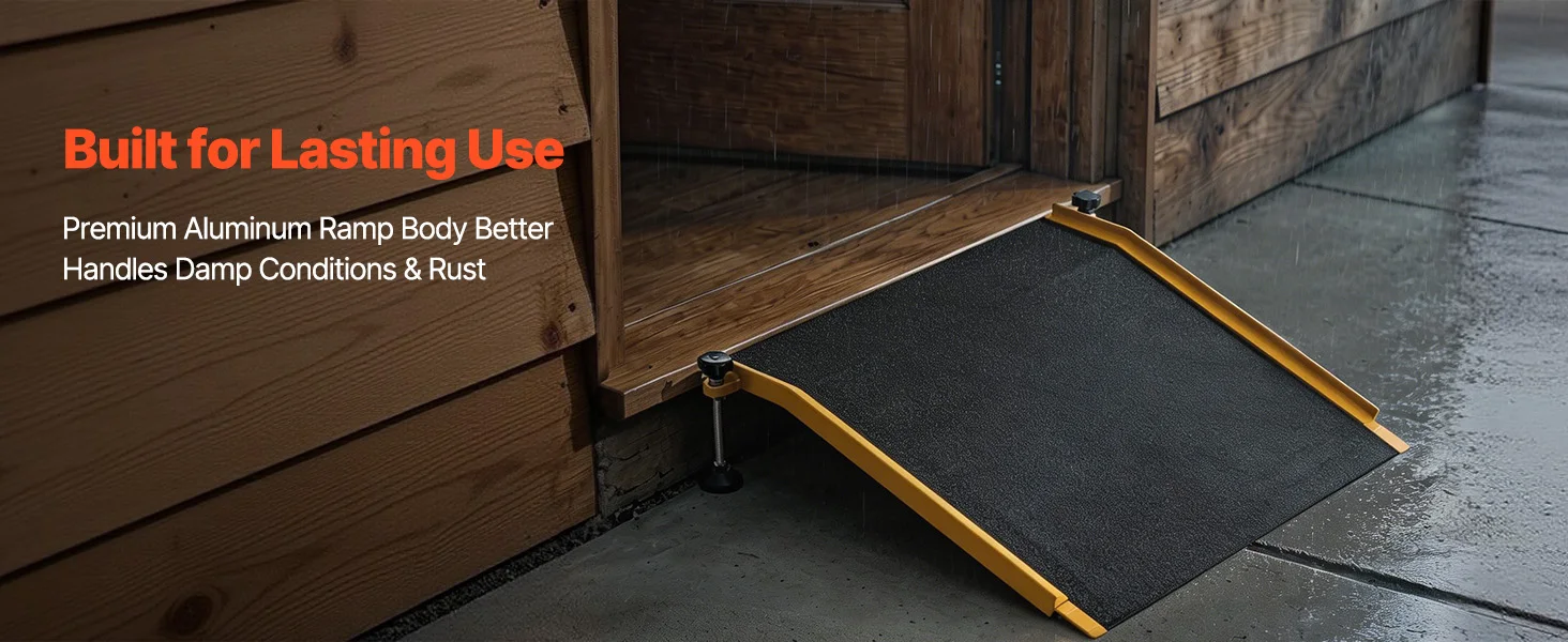 SucceBuy 26x31in Aluminum Door Threshold Ramp 400 lbs Non-Slip Wheelchair Curb Ramps with Adjustable Height for Doorways Carts