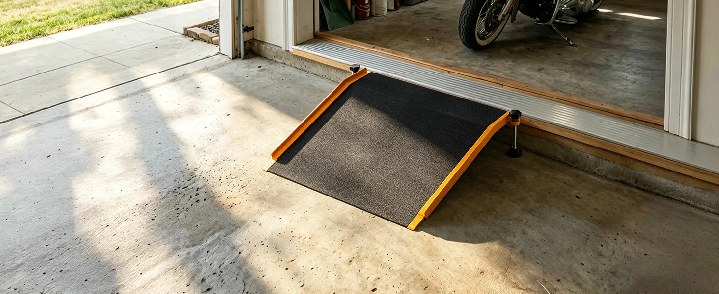 SucceBuy 26x31in Aluminum Door Threshold Ramp 400 lbs Non-Slip Wheelchair Curb Ramps with Adjustable Height for Doorways Carts