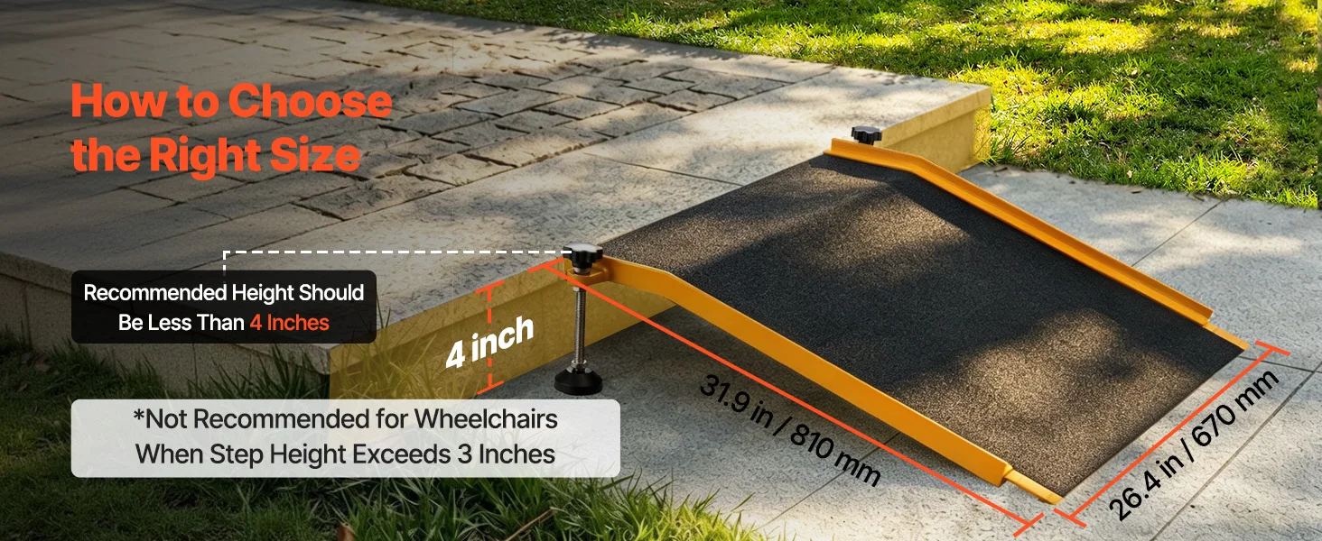 SucceBuy 26x31in Aluminum Door Threshold Ramp 400 lbs Non-Slip Wheelchair Curb Ramps with Adjustable Height for Doorways Carts