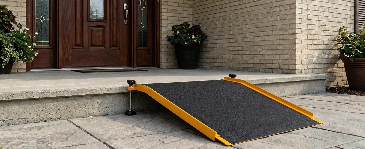 SucceBuy 26x31in Aluminum Door Threshold Ramp 400 lbs Non-Slip Wheelchair Curb Ramps with Adjustable Height for Doorways Carts