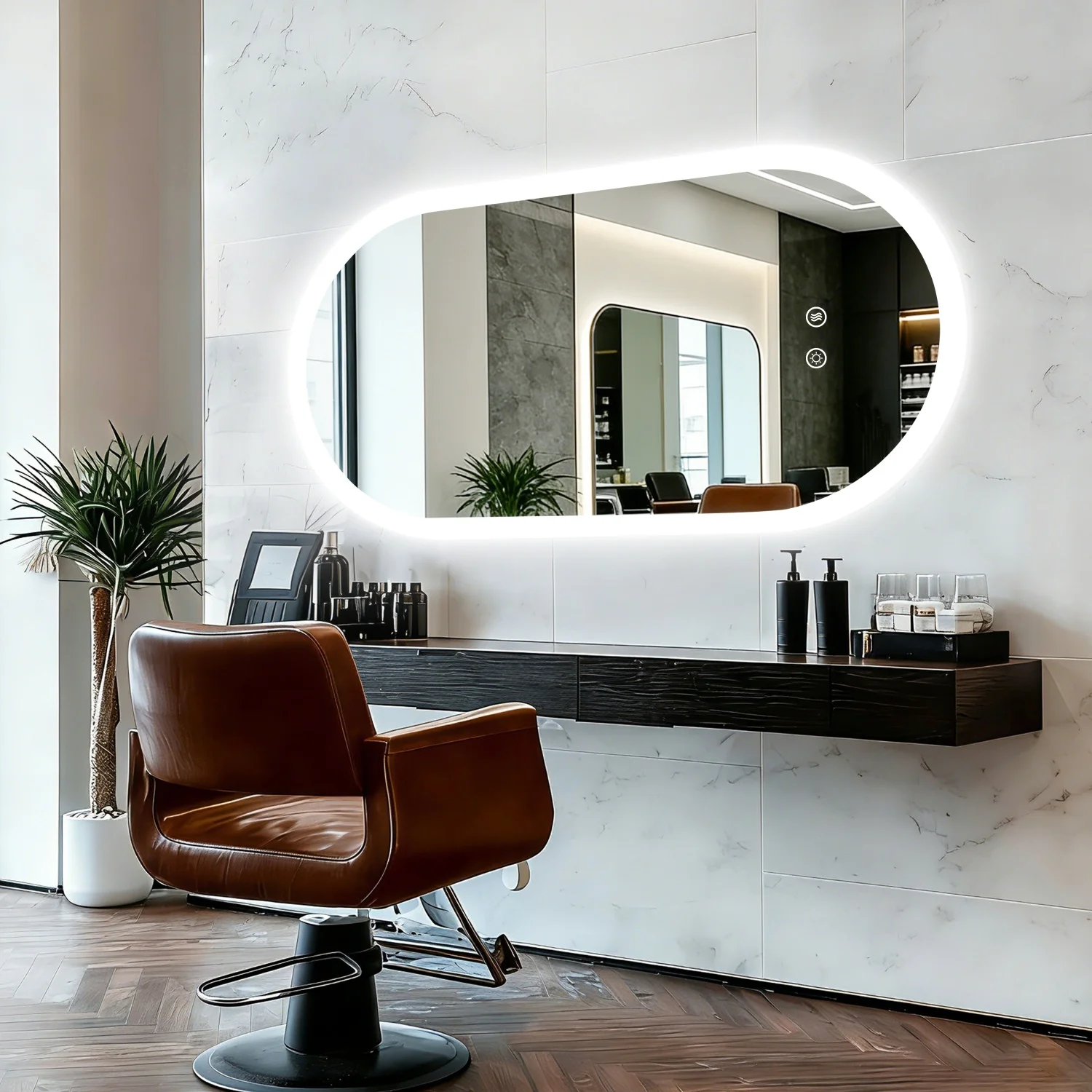 80/100/120CM Oblong Oval Illuminated Bathroom Mirror Tempered Glass Backlit Vanity Mirror 3 Colors Lighting Antifog for Makeup