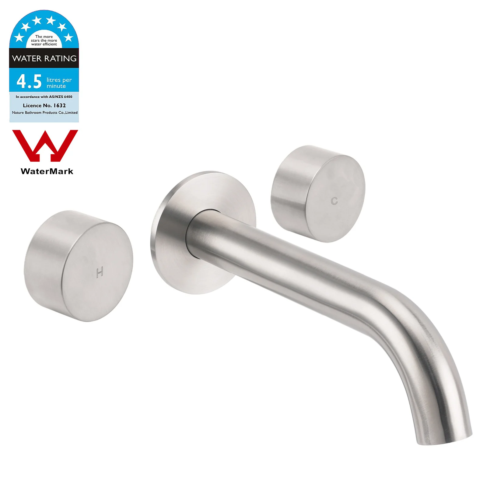 **Sydney Stock** KYLINS Bathroom 3 Holes Wall Basin Tap Set Spout Sink Vanity Bathtub Filler Brushed Nickel Round WaterMark Wels