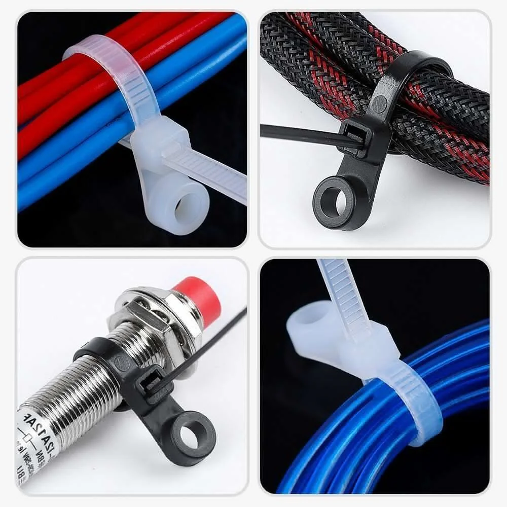 200PCS Nylon Cable Zip Ties with Screw Hole Mount Self locking Strap 5x200mm