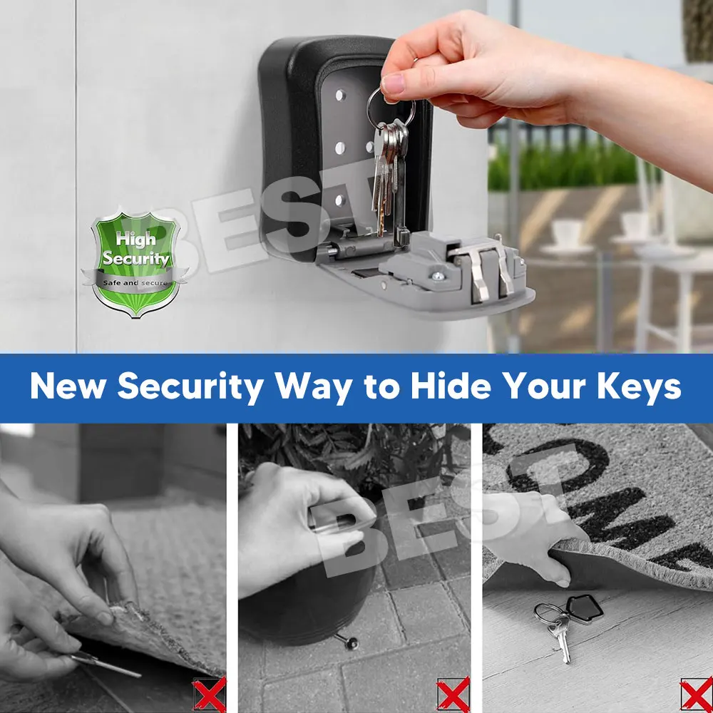 Wall Mounted Combination Lock Key Safe Storage Box Security Home Outdoor Grey AU