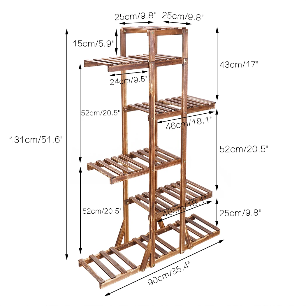 6 Tiers Wood Flower Planter Pot Stand Display Rack Indoor Outdoor Garden Holder