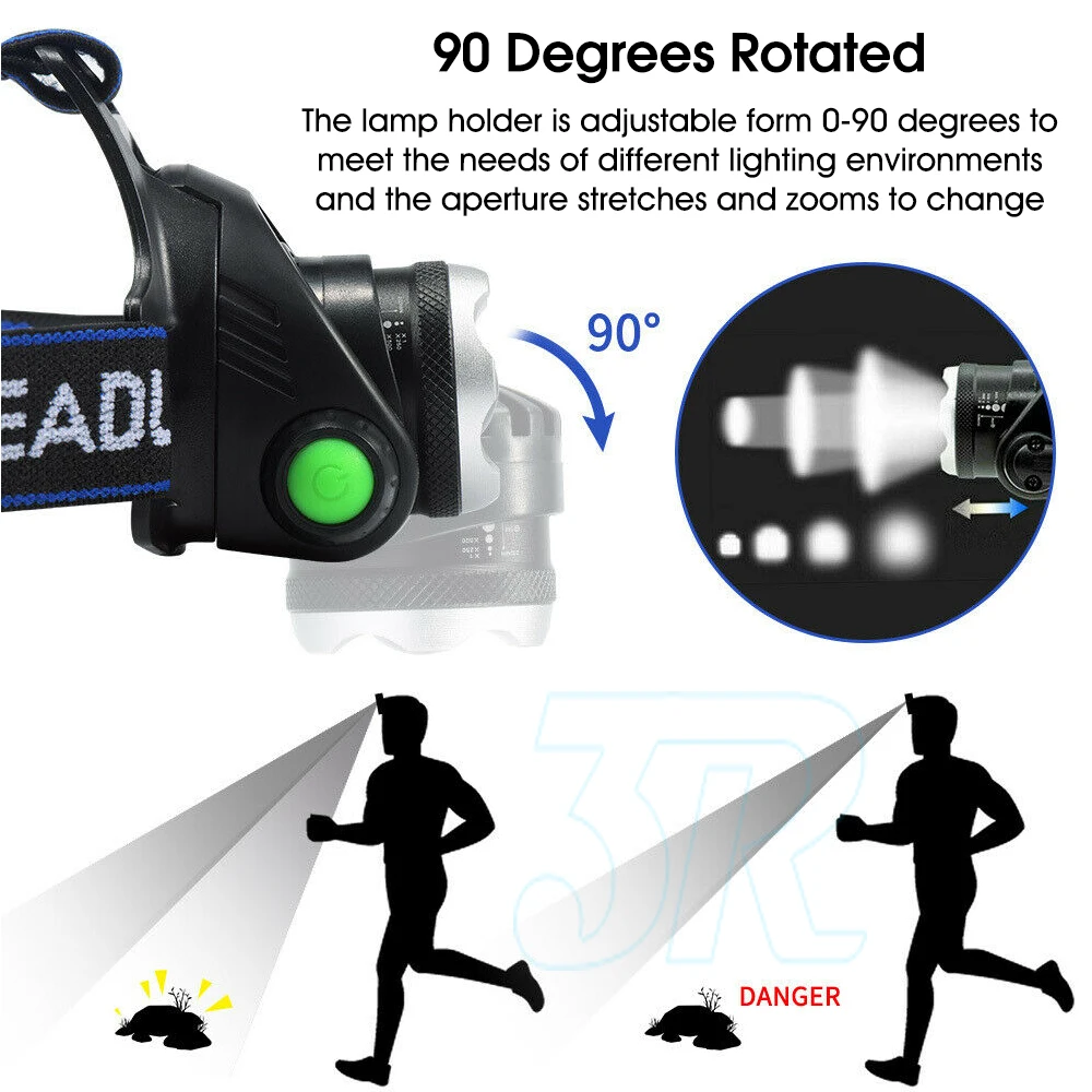 LED Headlamp Rechargeable Headlight Light Head Torch Lamp Flashlight